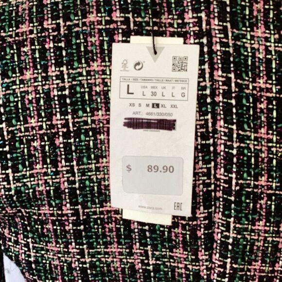 NWT Zara Tweed Textured Blazer Dress Women’s Large Lined Metallic Crystal Closur - Picture 7 of 9